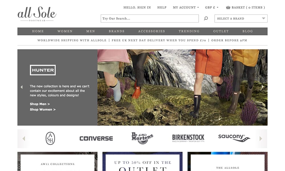 Allsole homepage